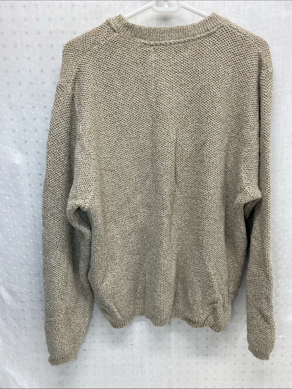 Oscar de la Renta Men's Beige Knit Henley Sweater Rugged Preppy Grandpacore USA